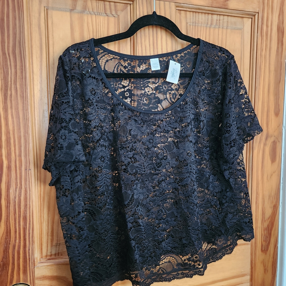 Ashley Stewart Black Lace Blouse
